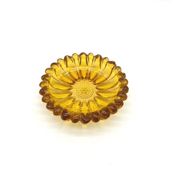 Other - Vintage Hazel Atlas Amber Glass‎ Ashtray Sunflower Round Dish Retro Decor